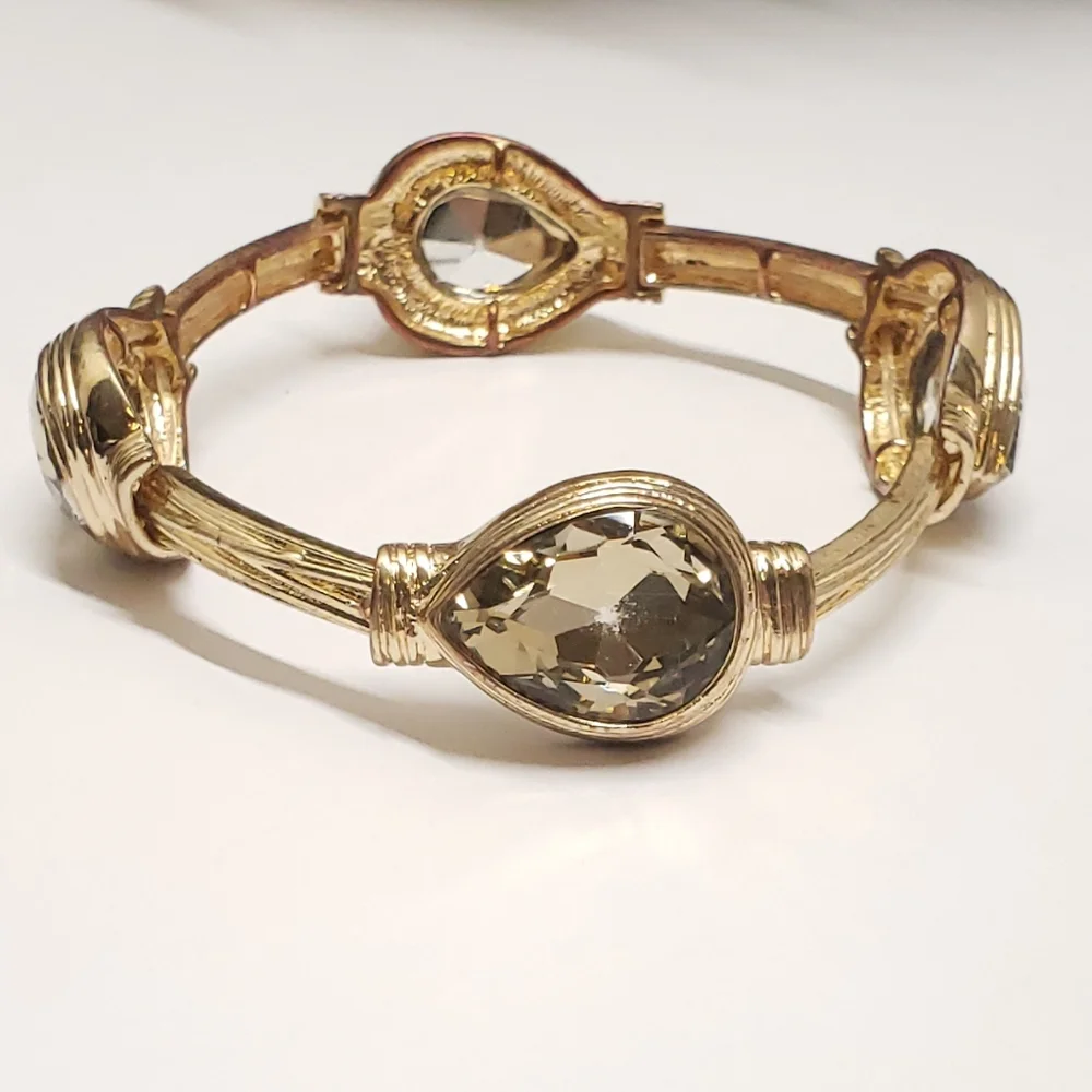 Stunning Gold Glass Crystal Statement Bracelet Stretch Bracelet